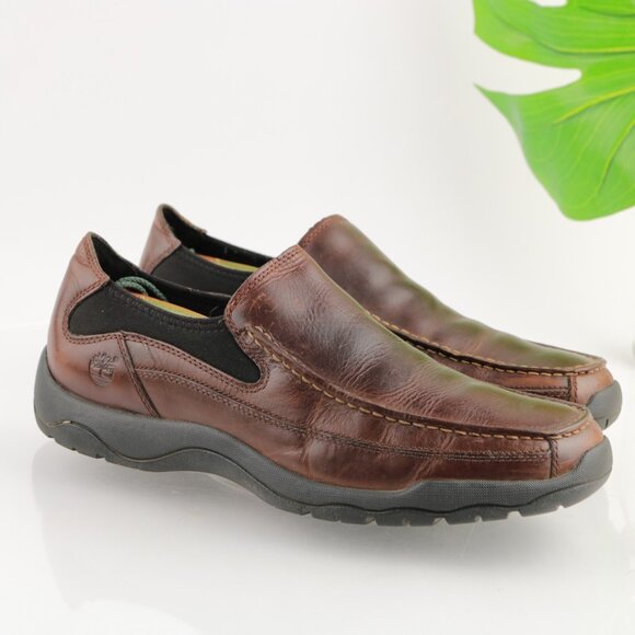 Timberland Mens Mt Kisco Loafer Size 9.5 Brown Leather Driving Slip On Lug Shoe - Picture 1 of 12